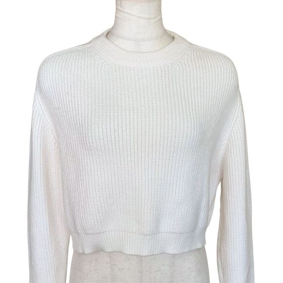 Zara Cropped Long Sleeve White Sweater Women Size Medium - Picture 1 of 10
